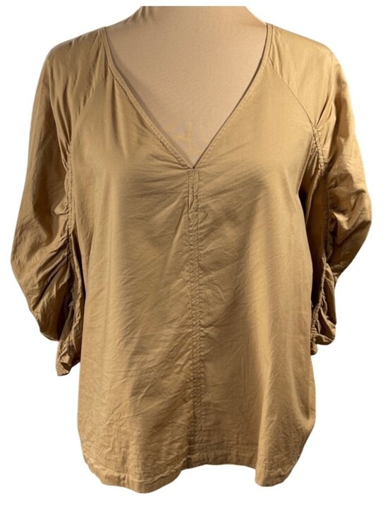 LOFT Tops - Loft Top Camel Brown Size M Medium Ruched Sleeve V-Neck Cotton Modal